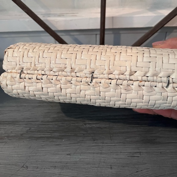 Vintage 1950s Rodo Italy Wicker Straw Woven Clutch Bag White - Picture 5 of 11